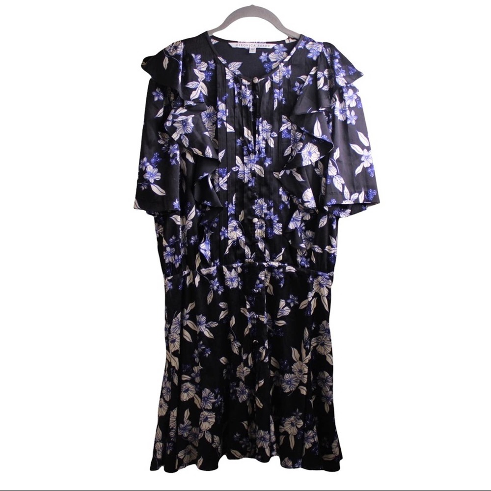 Veronica Beard Georgina Shirt Dress Short Sleeve Mini Ruffled Pleated Floral‎ 10
